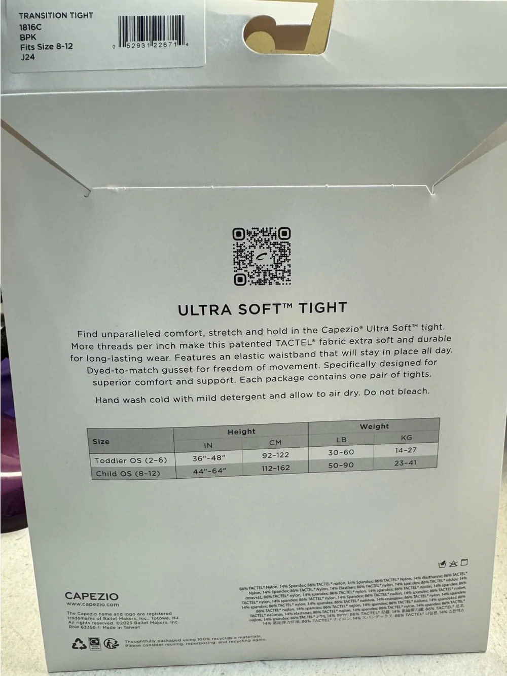 Capezio Ultra Soft Transition Dance Tights Pink Child 8-12